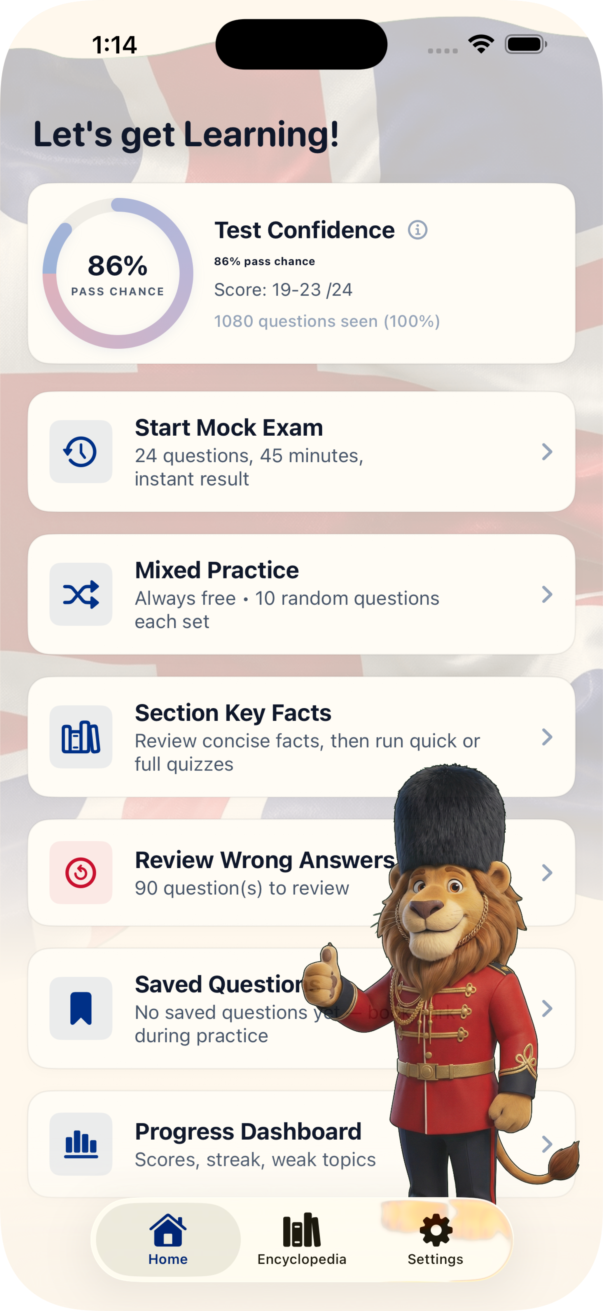 Life in the UK Test app home screen